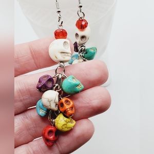 New natural stone day of the dead skull colorful earrings long
